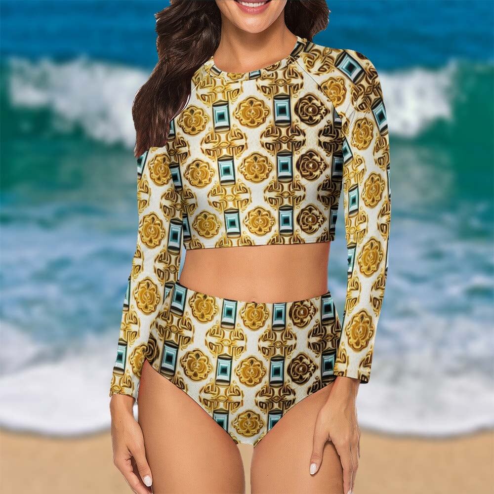 kokorepublic Long Sleeve Crew Neck Ladies Bikini Swimsuit